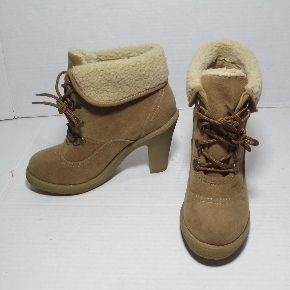 Mudd Womens Sz 6 Suede Combat Ankle Boots Tan EC